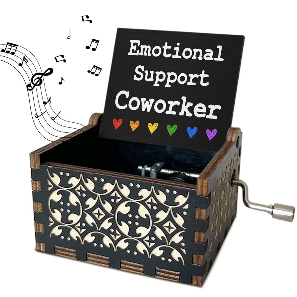 1647 Emotional Support Coworker Wooden Music Box with Handle Coworker